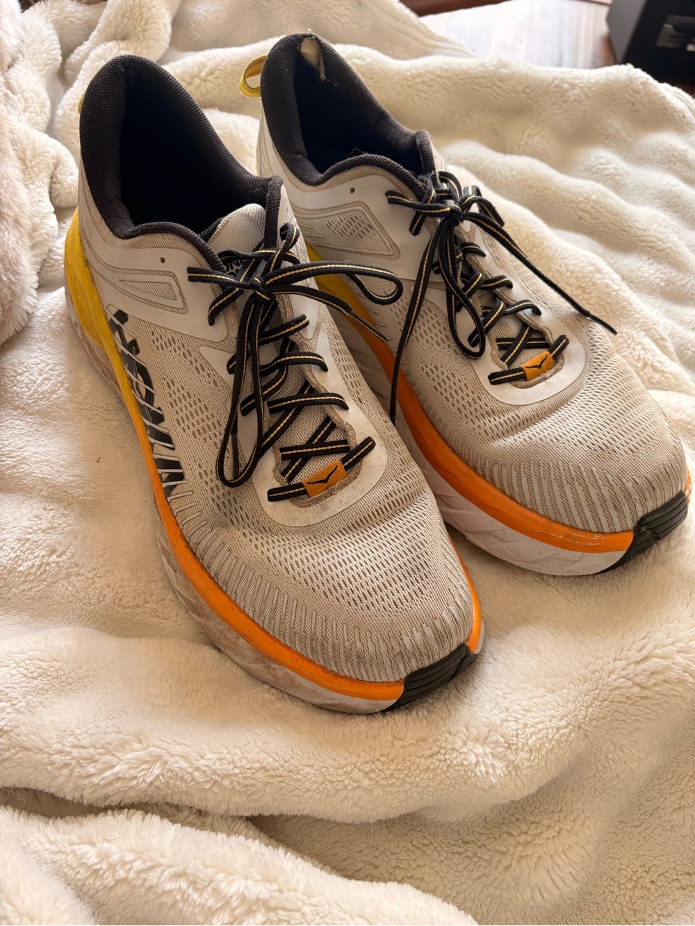 Hoka Men’s Athletic Shoes — White, Orange, Black, Yellow